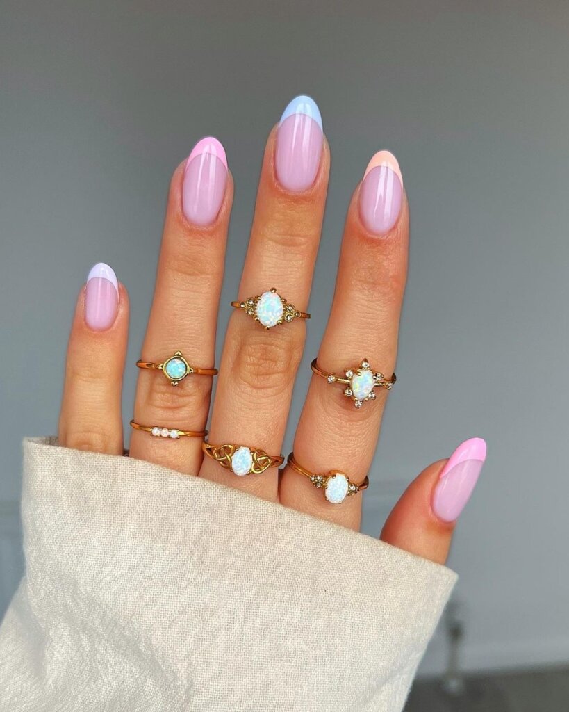 French tips in pastel candy colors for Easter nails.