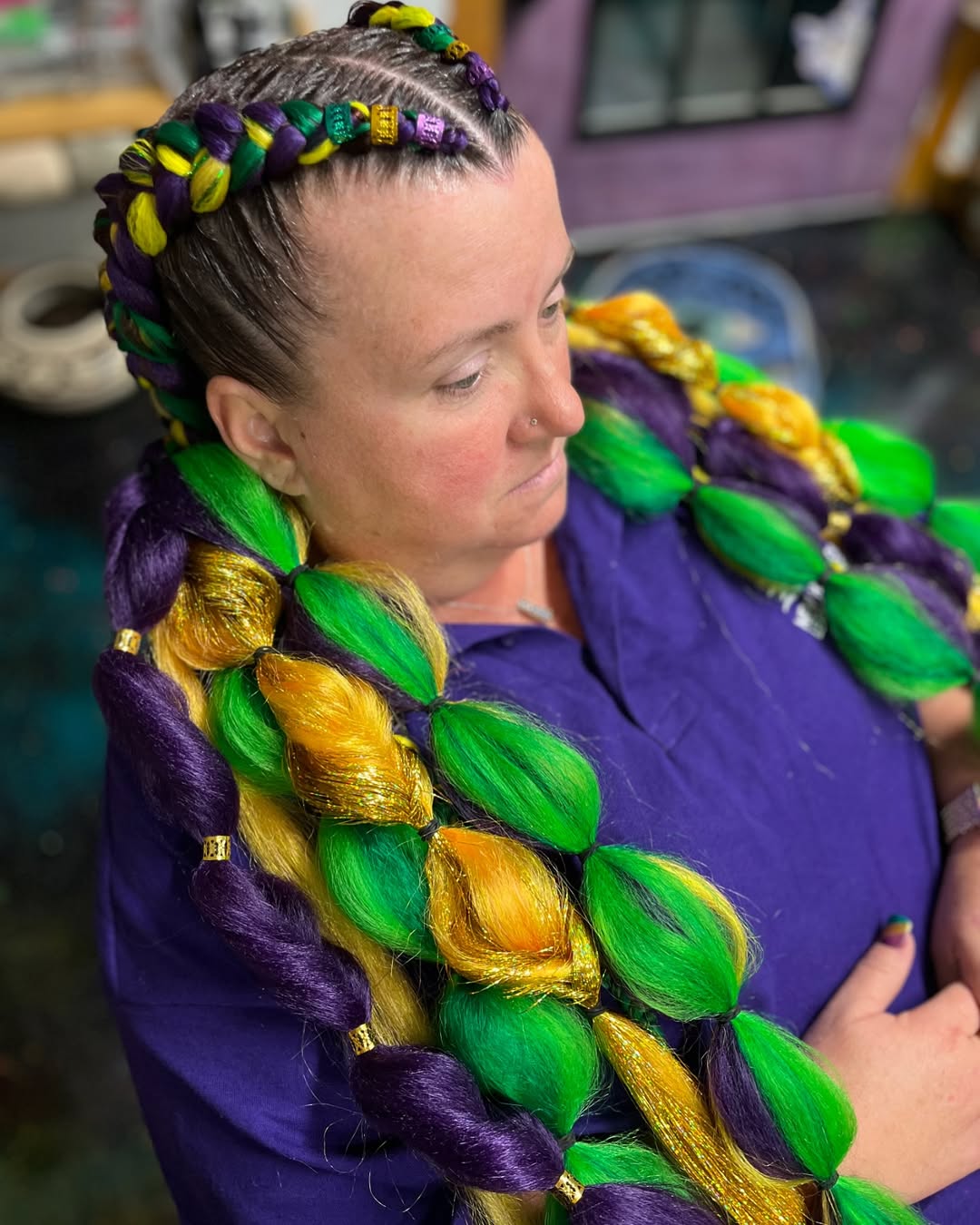 A thick statement braid filled with vibrant colors