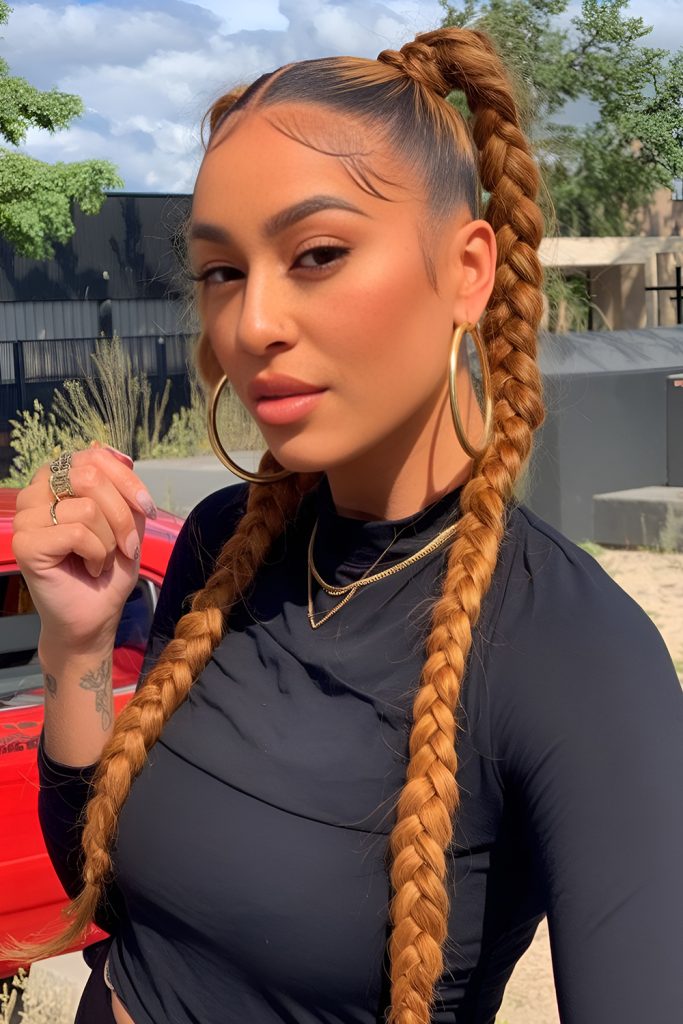 Sharp, sleek double braids that convey confidence.