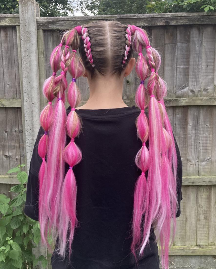 Pink double bubble pigtails