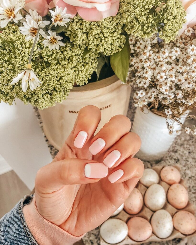 Clean and simple nails with soft tones for an understated Easter look.