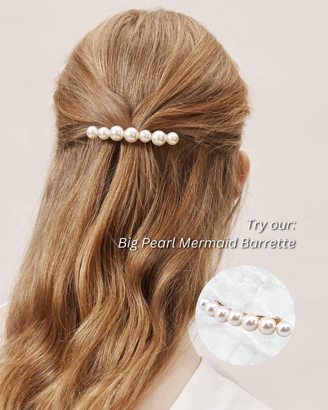 Soft waves styled half-up with a pearl barrette.