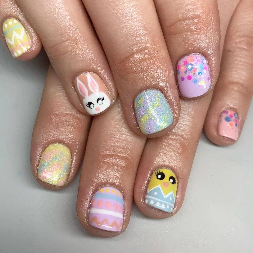 Bright but balanced pastel nails with a playful design.