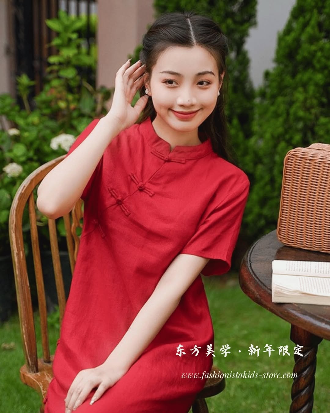 A simple, classic red dress with a relaxed fit, perfect for casual and warm Lunar New Year celebrations.