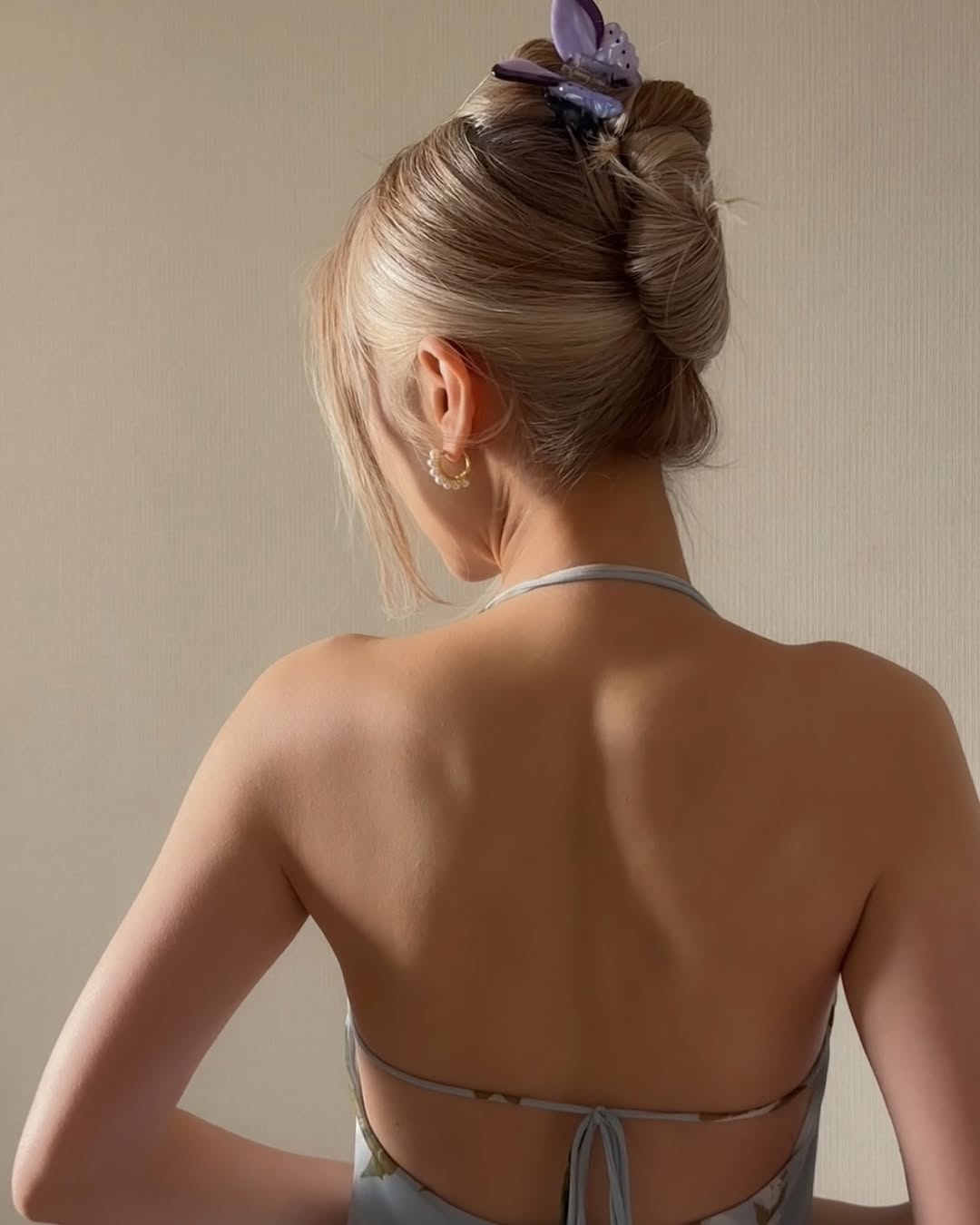 A claw clip bun with added texture from a twist.