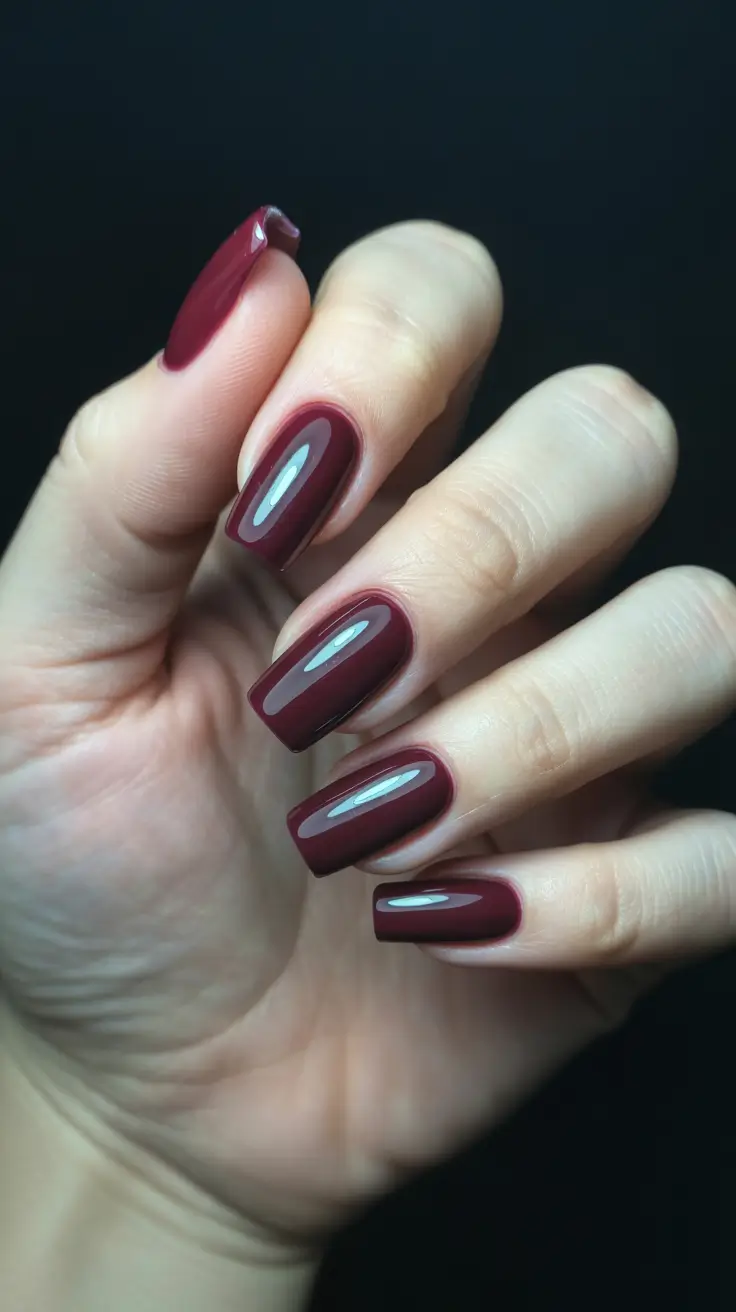 February nails designs 2026 Rich Burgundy Square