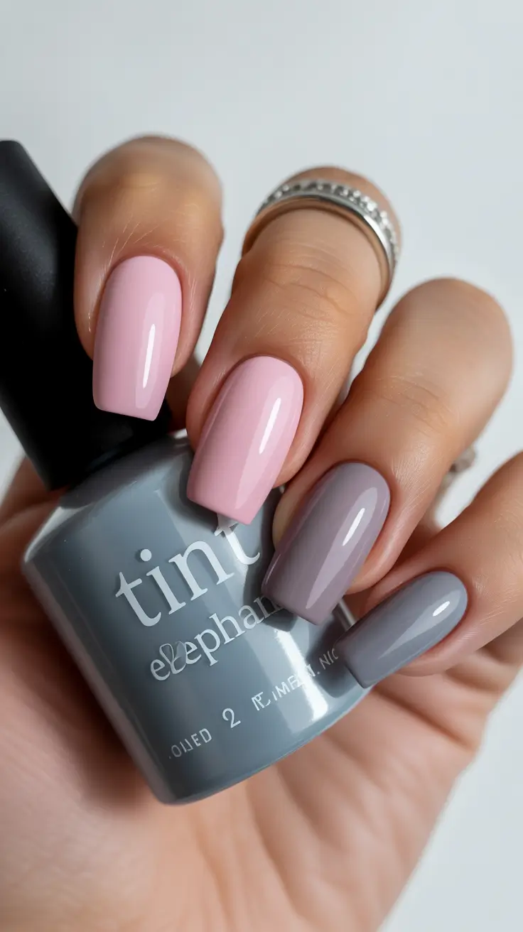 February nails designs 2026 Soft Pink and Grey Harmony