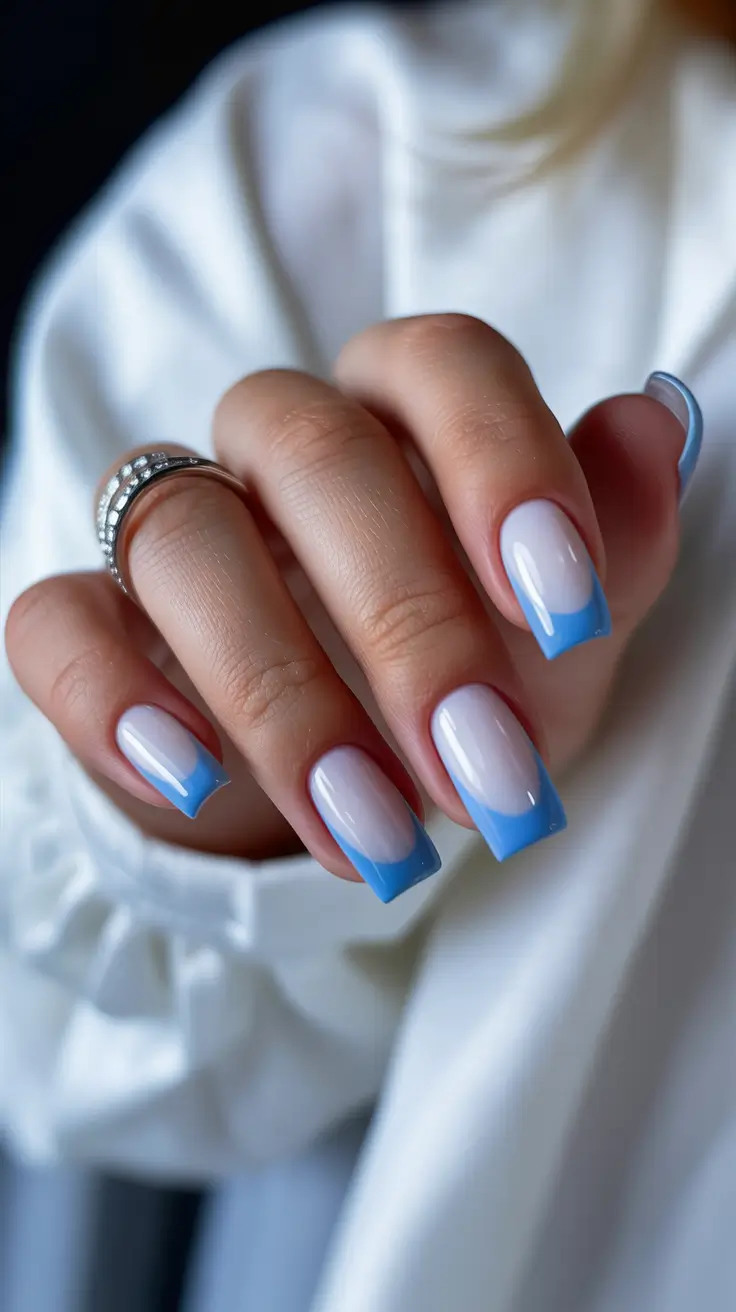 February nails designs 2026 Frosty Blue French Glow