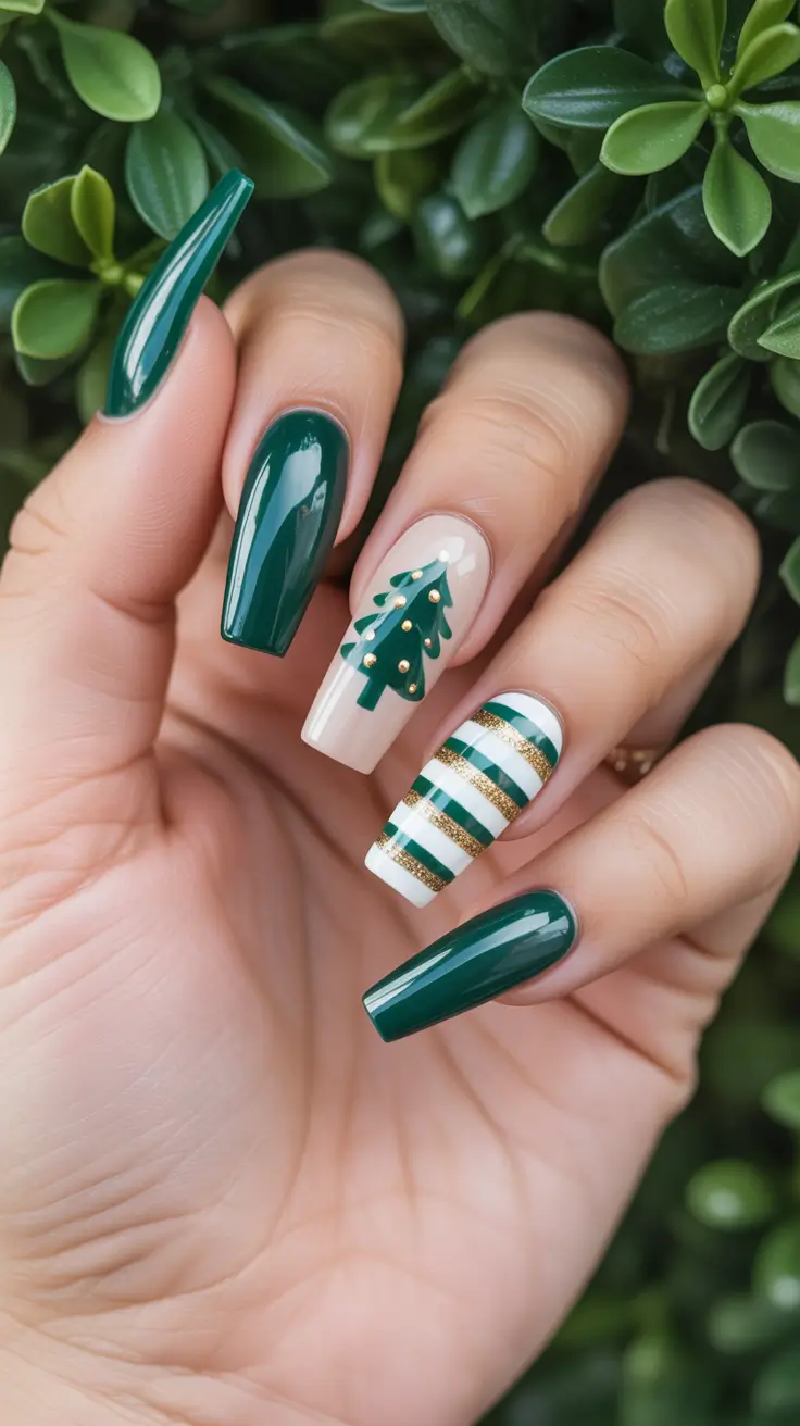 February nails designs 2026 Emerald Stripes