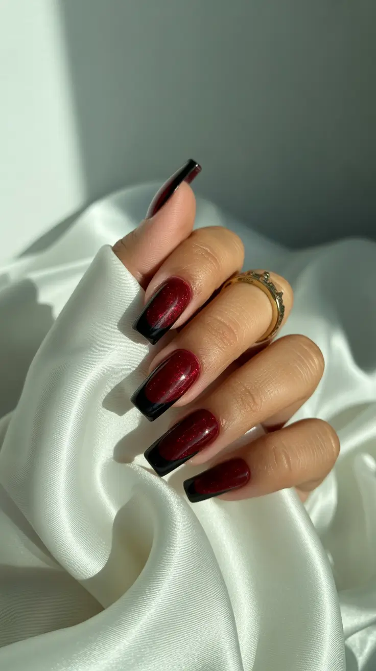 February nails designs 2026 Dark Cherry French