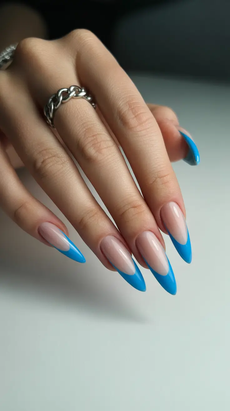 February nails designs 2026 Blue Almond French