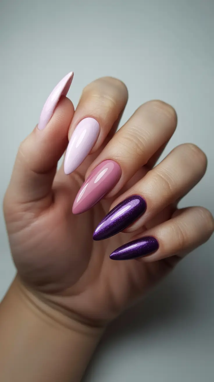February nails designs 2026 Pink Purple Almond