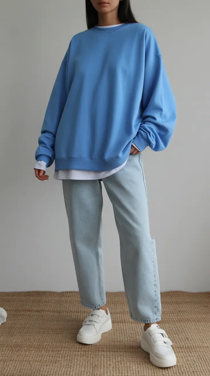 February outfits ideas 2026 Soft Blue Layers for Calm Winter Days