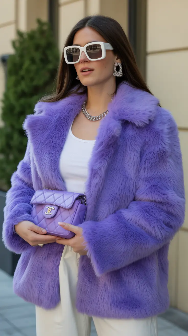 February outfits ideas 2026 Lavender Luxe with Bold Accessories