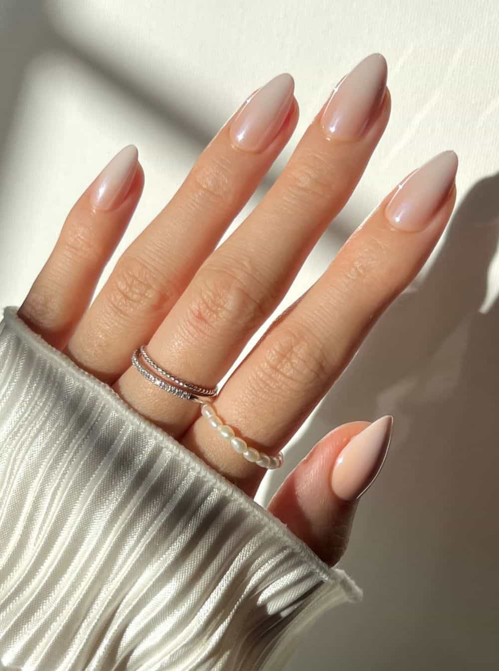 Creamy ivory and nude ombre nails