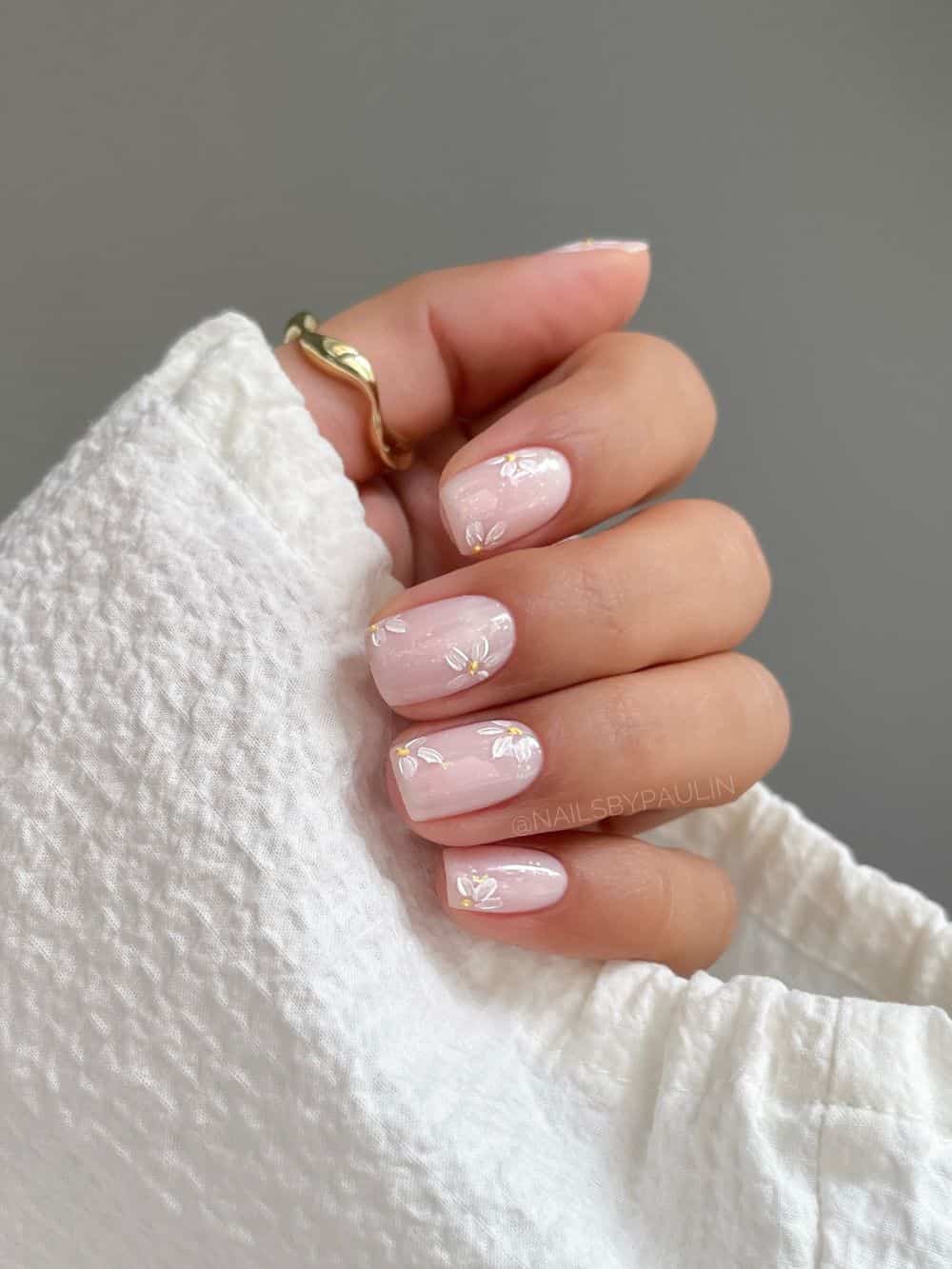 Milky pink base with painted floral art