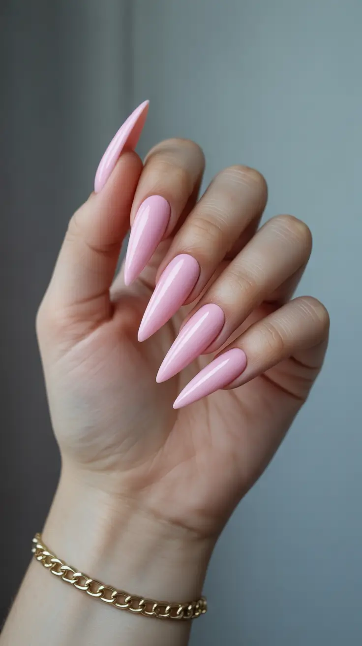 Bubblegum Pink Stiletto Nails