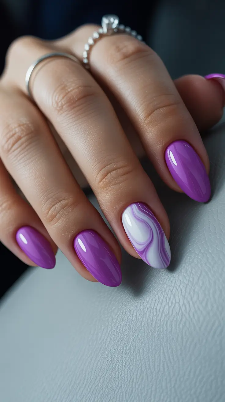 Violet Gloss Nails with Marble Accent