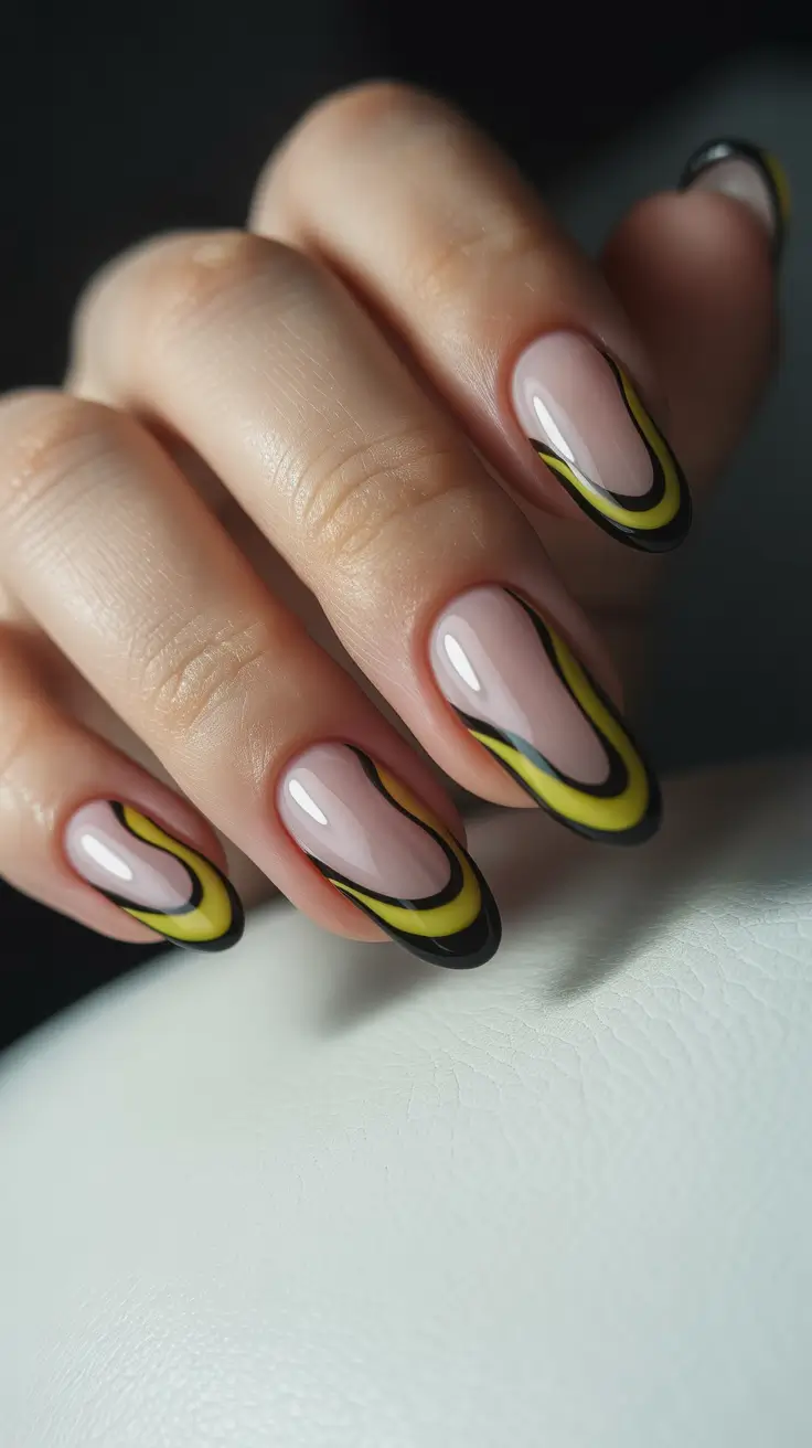 Neon Yellow Swirl French Tips