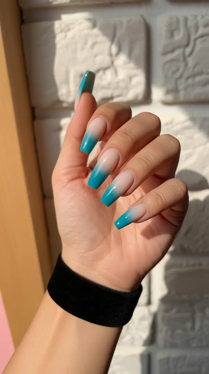 Turquoise Fade Coffin Tips