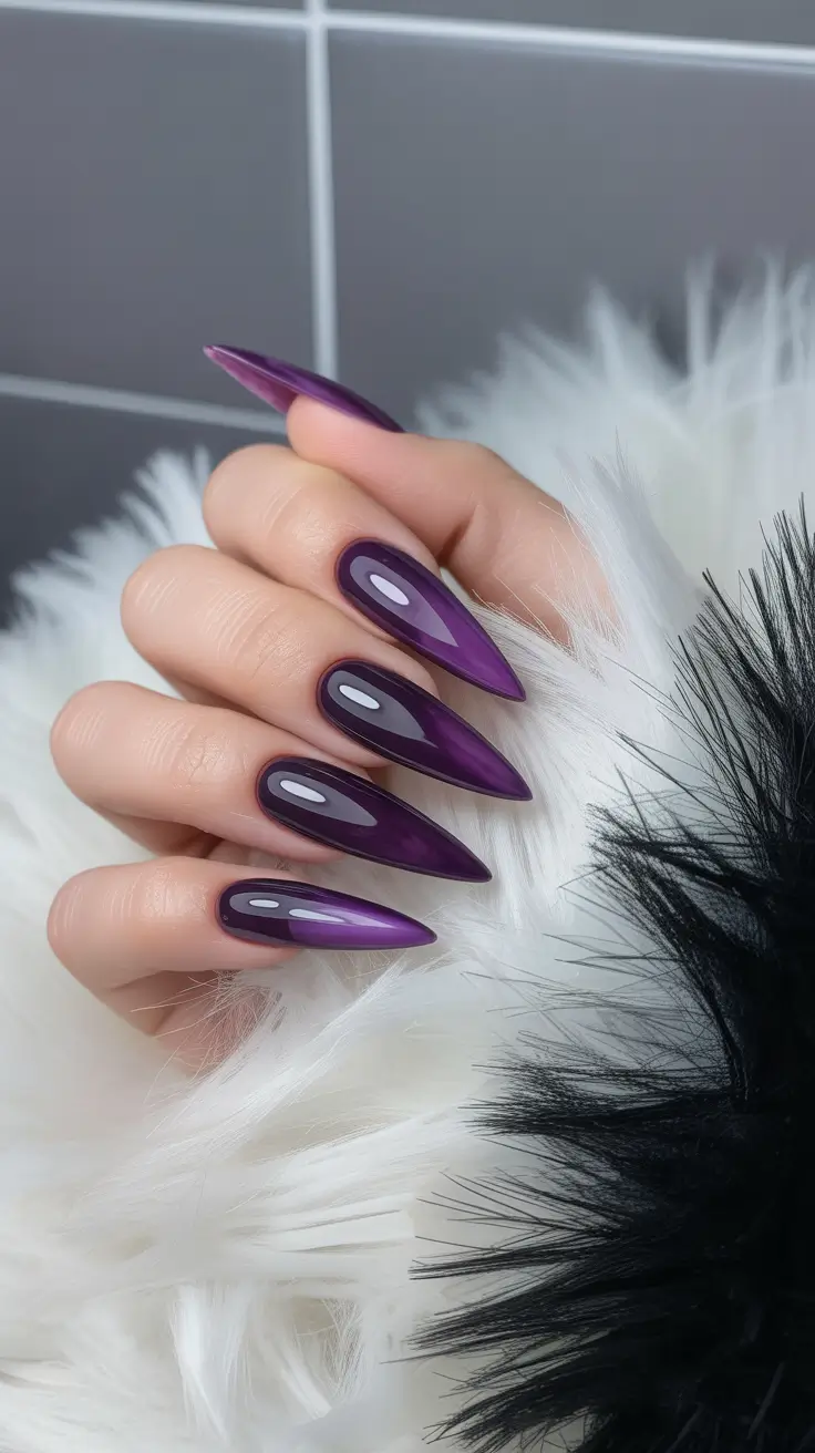 Ultra-Gloss Plum Stiletto Nails