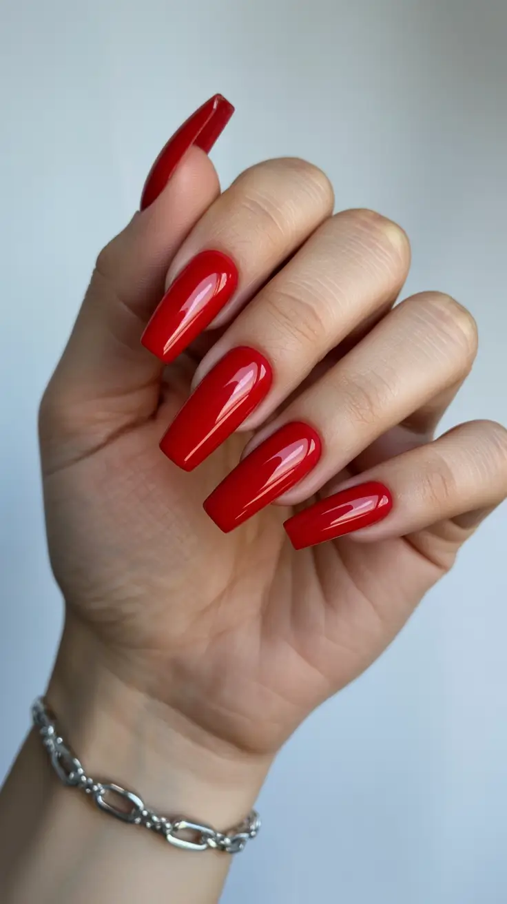 Classic Cherry-Red Coffin Nails