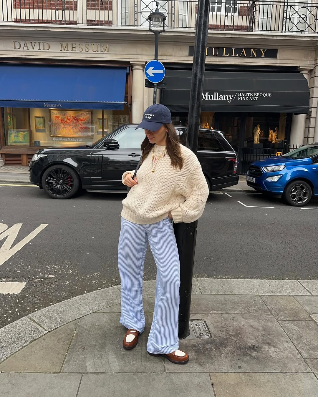 Chunky knit with striped pants