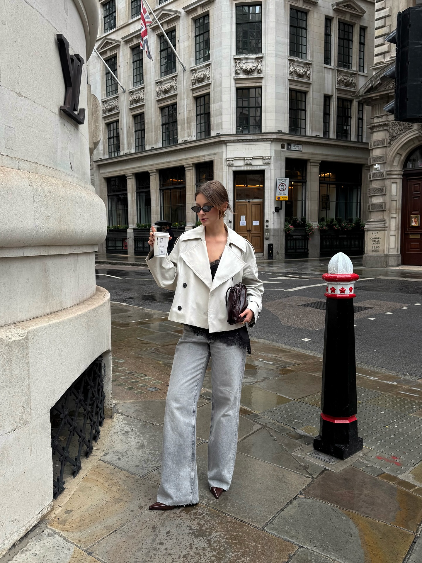 Cropped trench with lace top