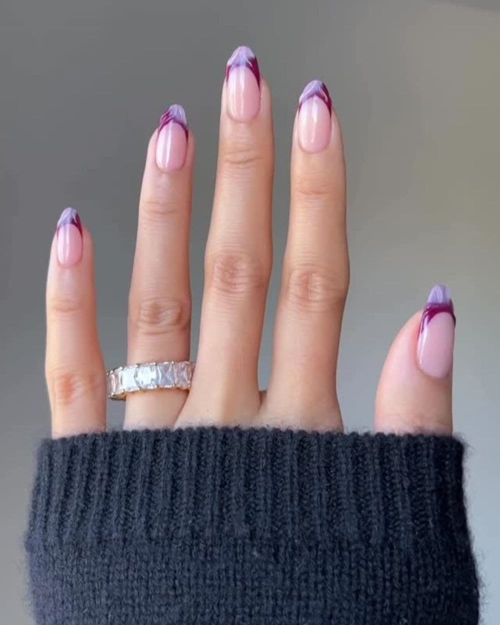 Purple aura French tips with 3D details