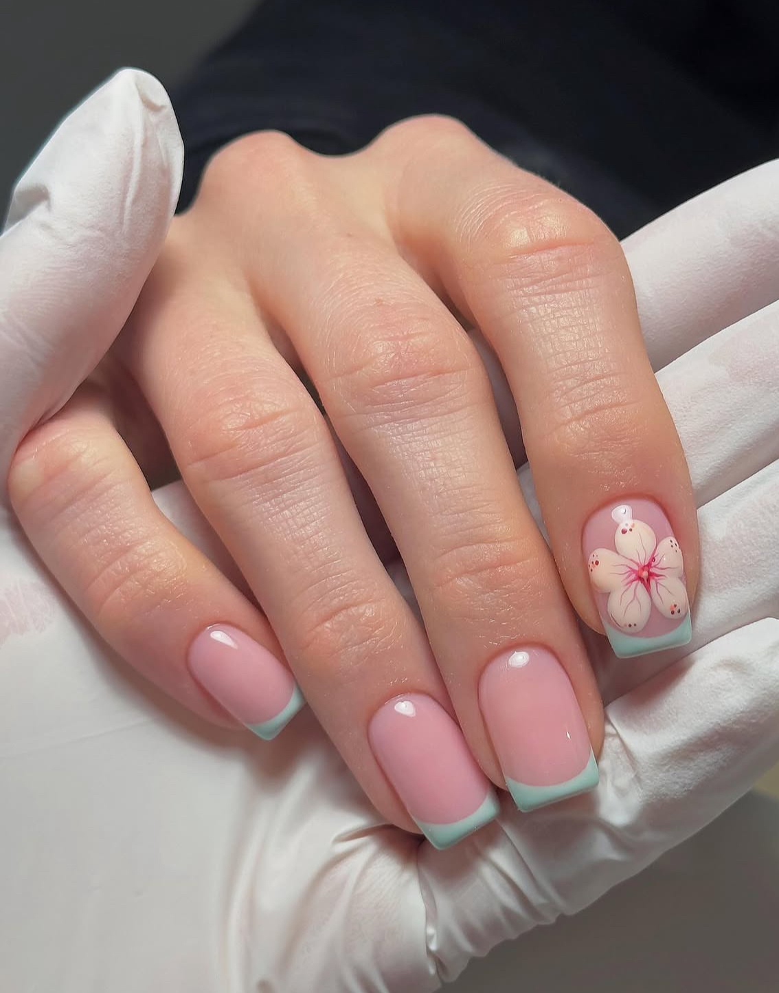 Sakura Kissed Mint Gradient Nails