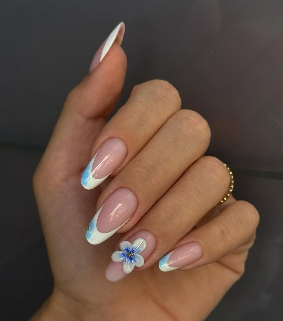 Blue Mist Watercolor Bloom Nails
