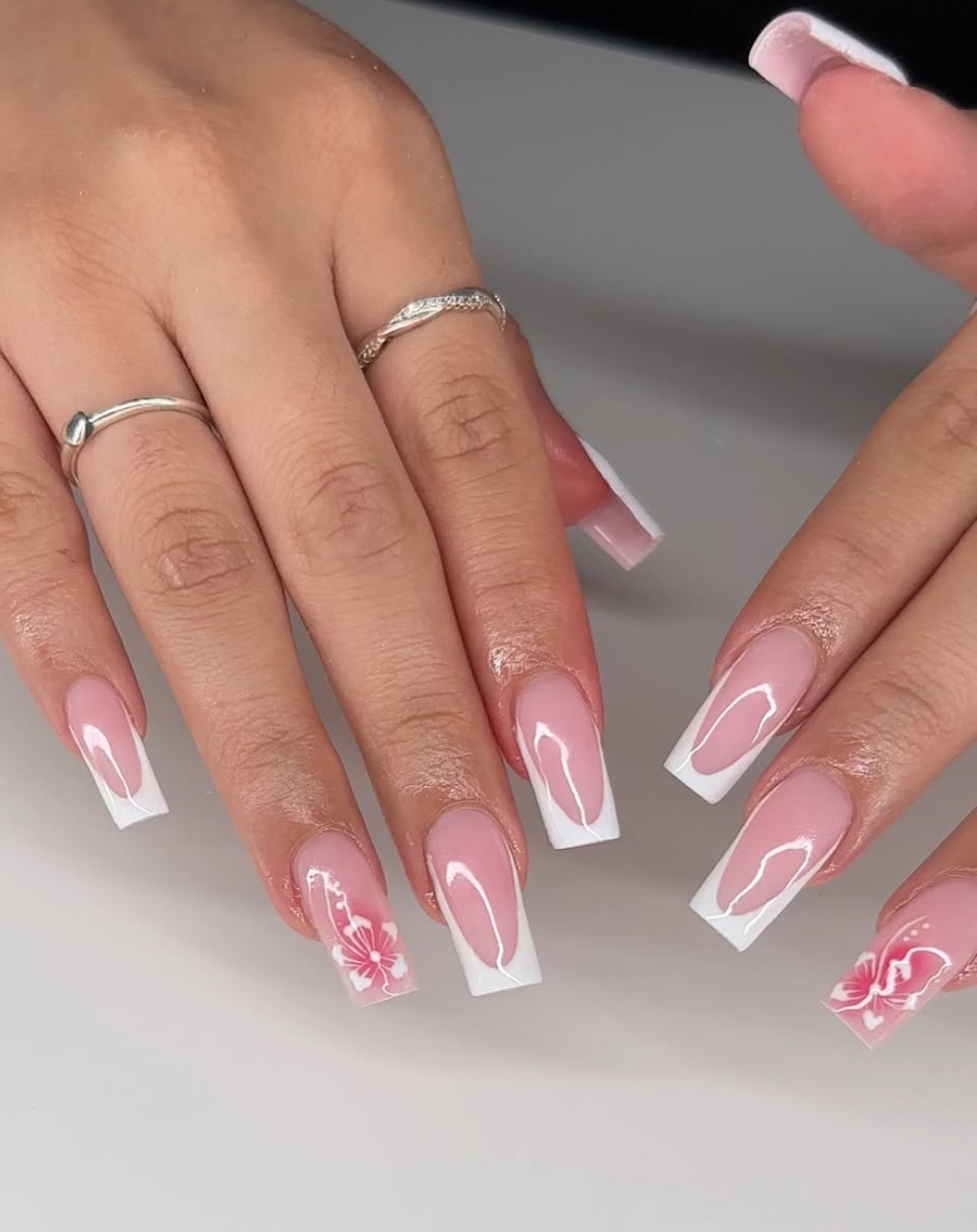 Hibiscus Glaze French Tip Nails