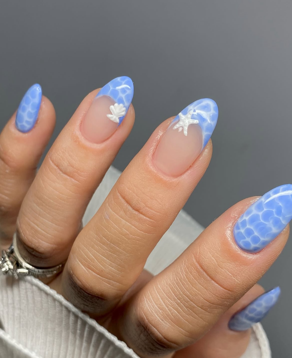 Cerulean Tidepool Ripple French Nails