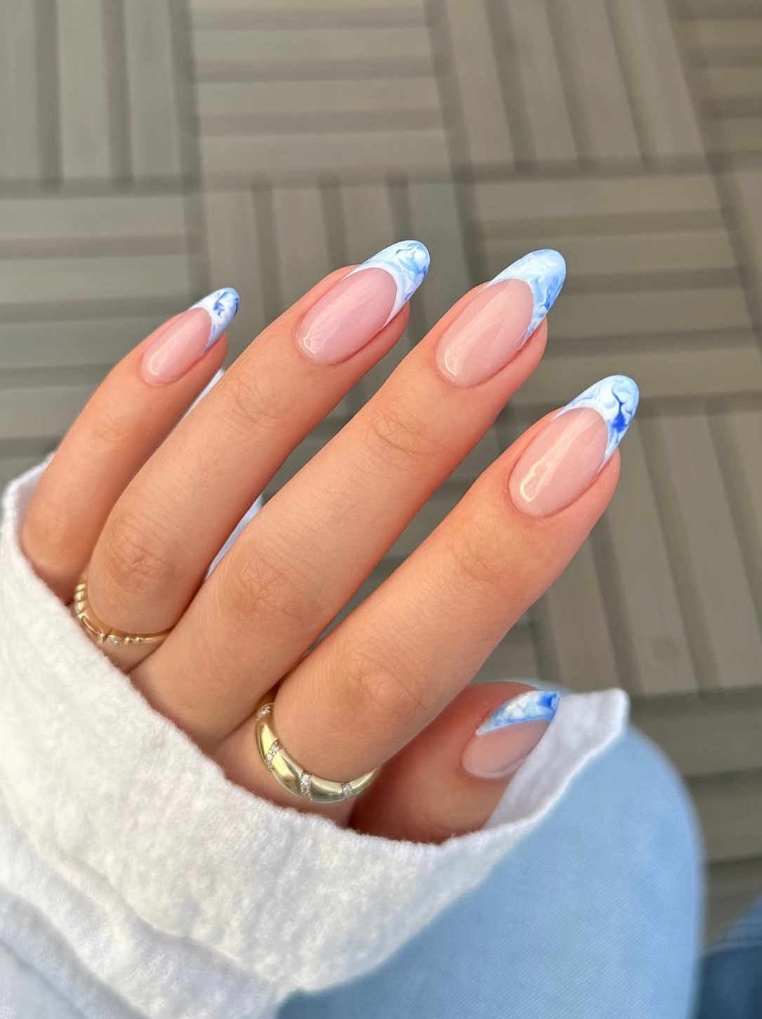 Ethereal Sky Marble Tips Nails