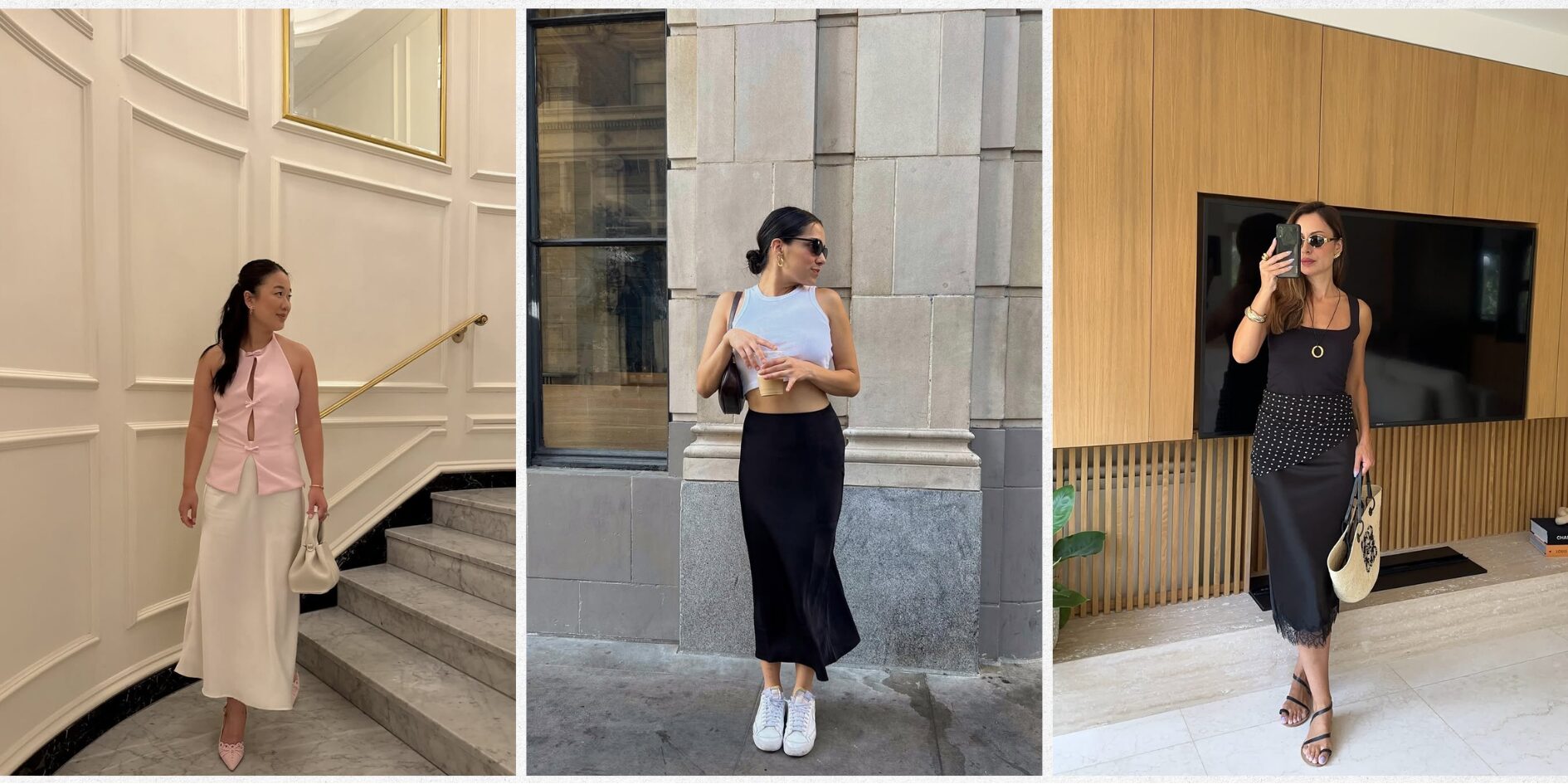 25 Satin Skirt Outfit Ideas Updating Basic Fits With Fluid Texture