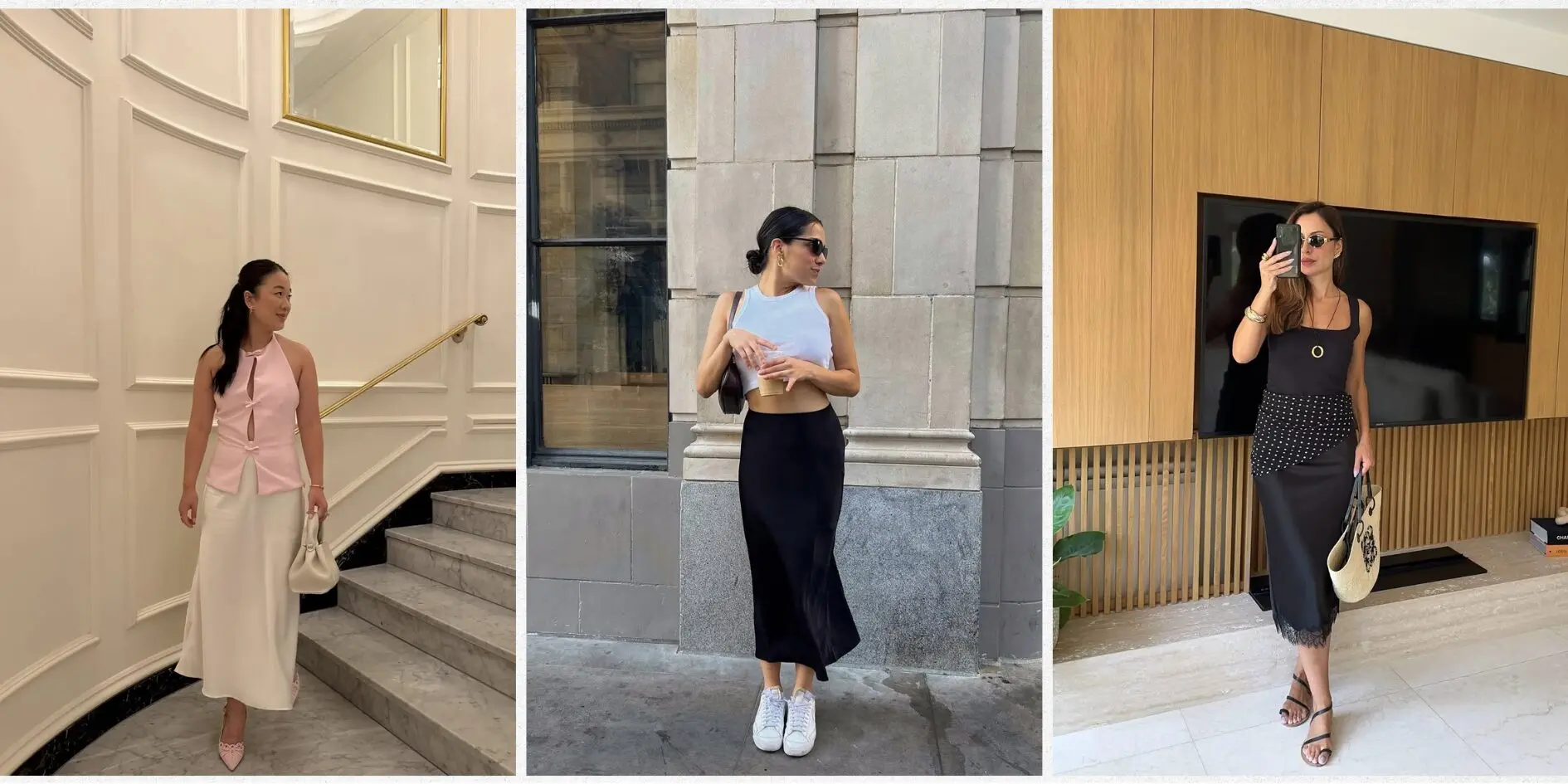 25 Satin Skirt Outfit Ideas Updating Basic Fits With Fluid Texture