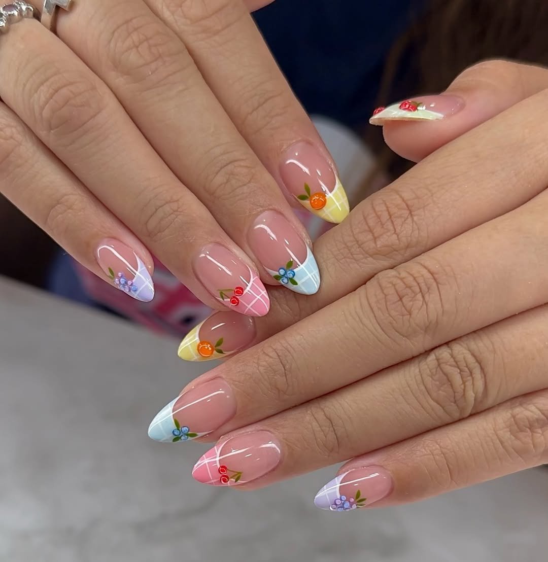 Pastel French tips with fruit details